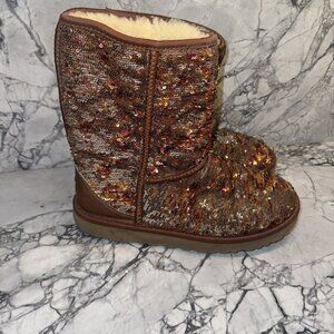 Ugg Women’s Size 8 Classic Short Sparkle Sequin Copper Red Gold Leather